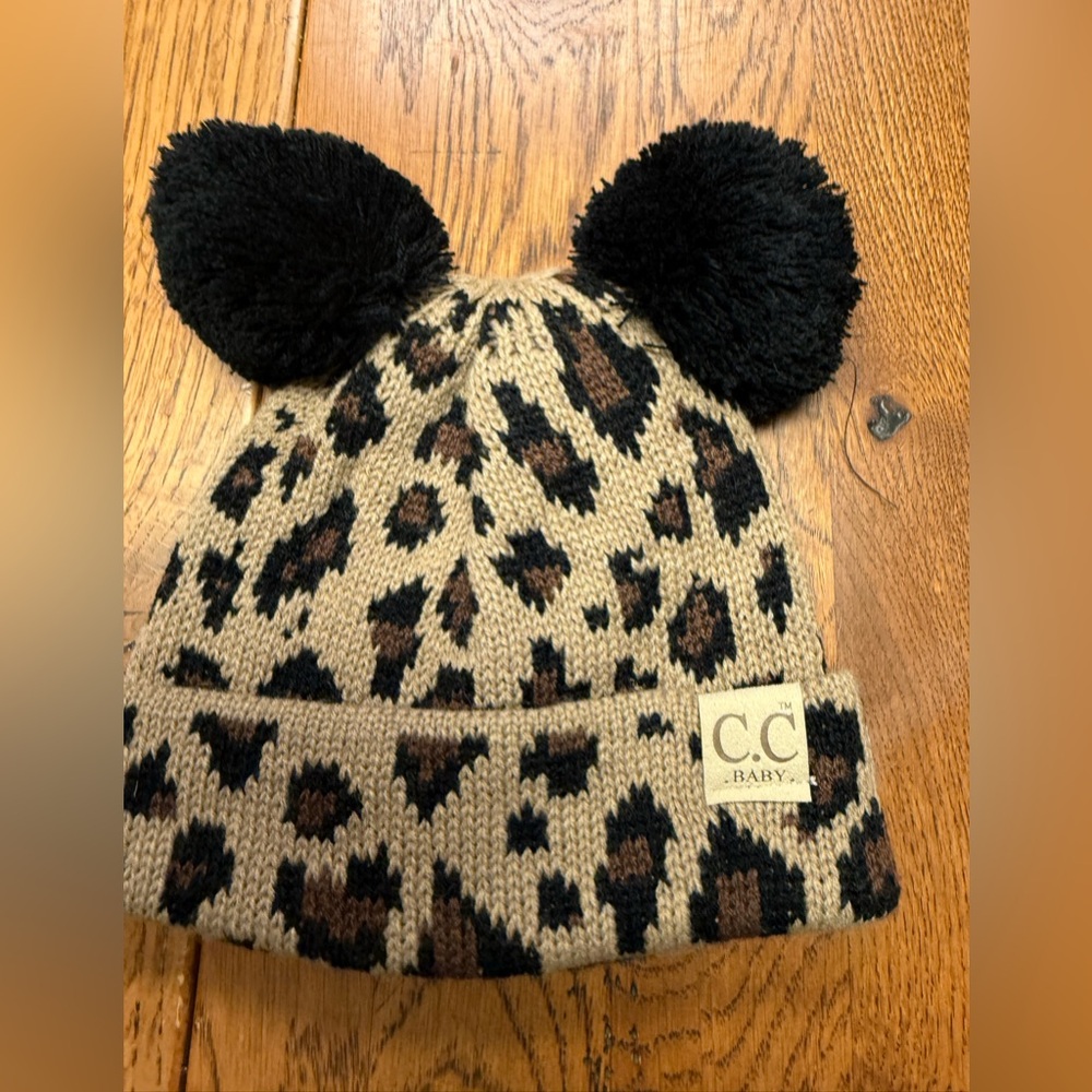 C.C Kids Leopard Print Hat with Black Ears one size